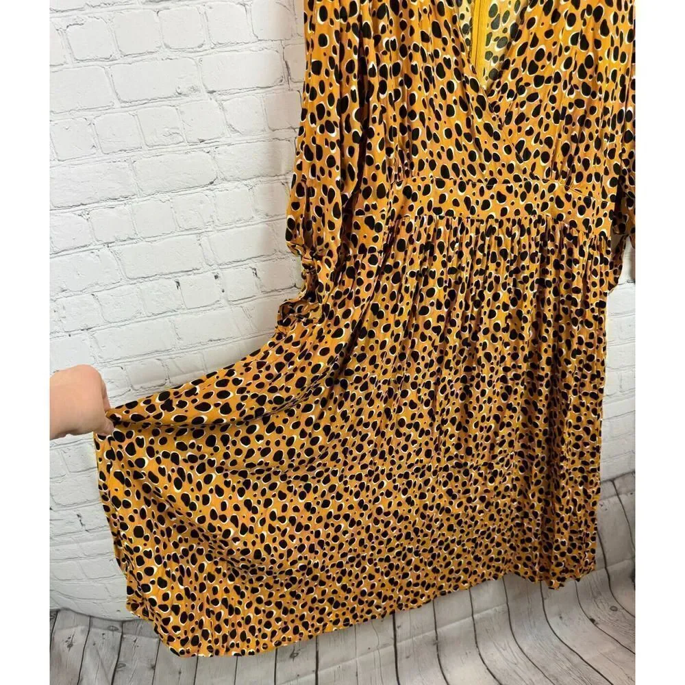 ELOQUII yellow mustard black polka dot faux wrap viscose dress size 24 NWT